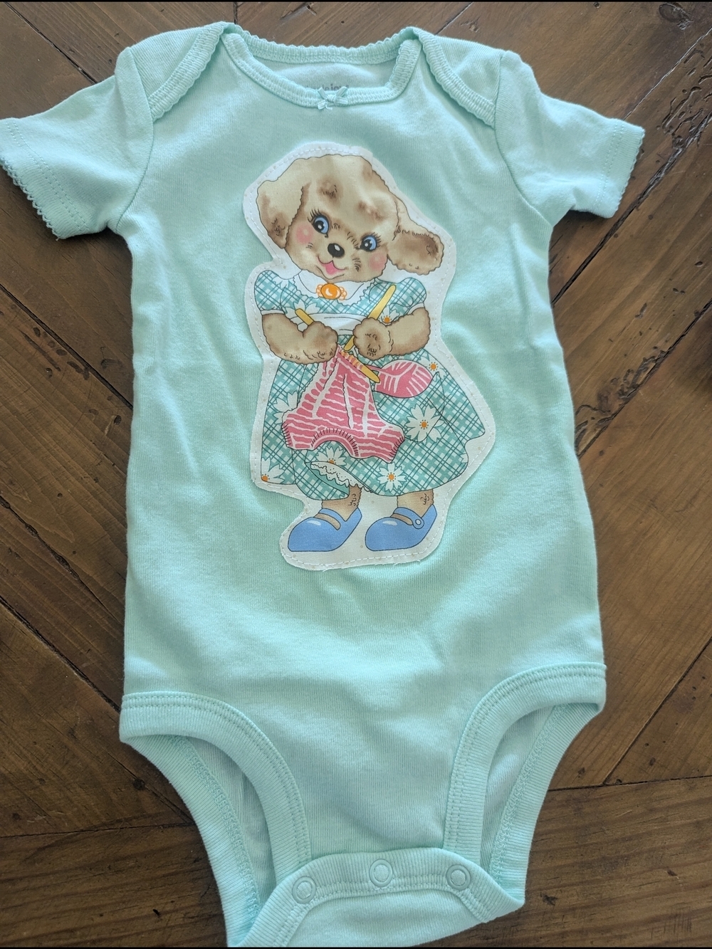 Mint Puppy Appliqué One-Piece Bodysuit for Kids